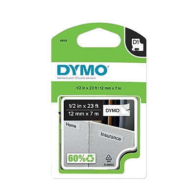 DYM41913 3/8in x 23ft Black on White DYMO D1 Standard Tape Cartridge 